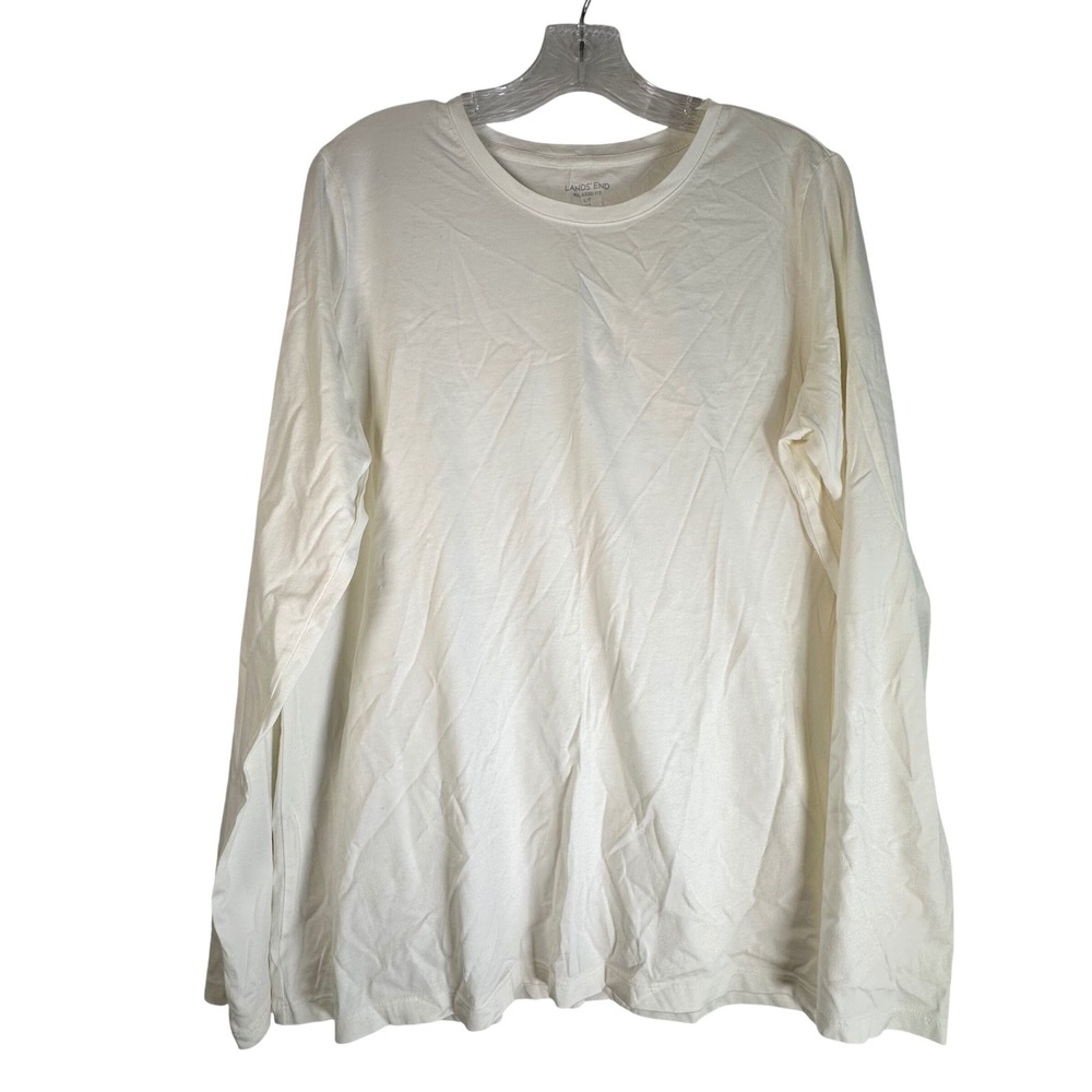 Lands End Relaxed Fit Long Sleeve Crew Neck Tee Cream Tall Size L/T 14-16